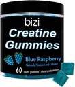 Bizi Creatine Gummys vyrams ir moterims - 1 g kreatino monohidrato per Gummy - arbūzo skonio - Dirbti, raumenų augimo, ir atkūrimo papildai - Vegan & Gluten Free (60 ct) (Mėlyna aviečių)