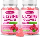 2 Pack L- Lizine 1000mg Gummies, lizino papildas suaugusiems & vaikams, Eterinis amino rūgštis duobėms ir burnos sveikatai, Boost Immune & Collagen & Calcium, Sugare Free, Aviečių skonio, 120 Skaičiavimas