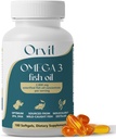 ORVIT Omega 3 Fish Oil Softgel 2000 mg - Galutinis EPA DHA priedas vyrams ir moterims - Burpless - No Fishy Taste - Unflavored 180 Softgels - Organic, Non GMO - Pagaminta JAV