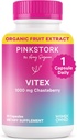 Pink Stork Organic Vitex - 1000 mg Chaste Tree Berry - Plant-based Support for Perimenopauzy & Hormonal Harmony - Padeda išlaikyti ciklo reguliarumą ir sveiką progesterono balansą - 60 Vegan Capsules