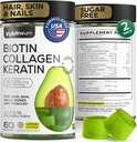 Biotinas ir Collagen Peptide Gummies Plaukų augimo, odos ir nagų 120 Pcs (2 pakuotėje) - 82000 Mcg - Biotin Chewables su Keratino Max Stiprumas - Grožio Gummies moterims ir vyrams - Cukrus nemokamai, ne GMO