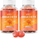 BeLive Organic Omega 3 Gummies - Omega 3 6 9 7 DHA & EPA iš Flaxseed Oil & Sea Buckthorn Food Oil, Vegan, vaikams ir suaugusiems, Visas kūnas, smegenys ir akis parama, Cukrus Nemokamas - Peach 124; 2-Pack