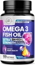 Omega 3 žuvų taukų papildai 2400mg - Trigubas stiprumas Omega 3 riebalų rūgštys, Natūrali širdies sveikata smegenų ir bendra parama - Riebalų rūgštys su EPA & DHA - Laukiniai Caught žuvų taukų priedas - 120 Softgels