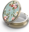 Pill Case Pill Box su Mirror Retro 3 Community Small Pill Case for Purse arba Pocket Bronze Small Roud Pill Box arba Vitaminai, Žuvies aliejus, papildai, Pill Containe Kelionių dovanos "Retro Green Floral"