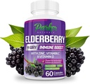 Parker Naturals Organic Elderberry Capsules, 4- Way Immune Boost Elderberry, Vitaminai C, D & Cinko Palaikymas, 1260,1 mg Elderberry papildai suaugusiems, 60 kapsulių