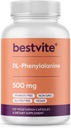 BESTVITE DL- fenilalaninas 500mg (120 vegetariškų kapsulių) - No Stearates - No Filers - Vegan - Gluten Free - Ne GMO