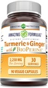 Nuostabi formulė Termeric Curcumin & Ginger su BioPerine Addition Bendrijoje 124; 2250 Mg ® 124; 90 Veggie Capsules ® 124; Non- GMO ® 124; Gluten Free 124; Pagaminta JAV
