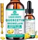 Quercetinas su Bromelaino skystais lašais, 4X Stipresnis Than Capsules & Pills, 7- in-1 organinis cinko Quercetinas 1000mg su Bromelaino 500mg Vitamino C D3 imuninė parama kvėpavimo organų sveikatai ir antioksidantas