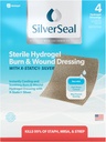 SilverSeal Burn and Wound Dressing | Hydrogel Pads with X-Static Silver | Soothing, Moist & Protective | Burns, Cuts & Wounds | 4 Sterile Dressings