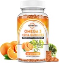 Omega 3 Gummies, Omega 3 Žuvų taukų papildai Alternatyvūs su EPA & DHA, CoQ10, Folate, Vitaminas A, D3, E, Palaiko smegenų, bendras, širdies, akių, ir imuninės sistemos funkcijų- Oranžinė skonio, 60 Gummies