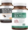 Juodųjų sėklų aliejus ir Airijos jūros mozaika (3 mėnesių tiekimo) - Power Duo Bundle of Black Seed Oil (180 Capsules) Cold- pressed Nigella Sativa & Irish Sea Moss (180 Capsules) su Biooperine ir Bladderwrack
