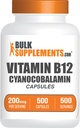 BulkSupp. com Vitaminas B12 Kapsulės - kaip cianokobalaminas, vitamino B papildas, vitaminas B12 200 mikrogramų - Energija Vitaminai, Gluten Free, 1 Kapsulė per Tarnybą, 500 kapsulių (pakuotė 1)