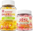 Vitamin D3 K2 Filled Gummies 5000IU / 10,000 IU with 500mg Calcium, Magnesium Citrate, Vitamin C & Ginger Chews Supplement Gummies for Nausea, Stomach Relief