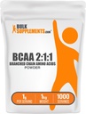 BulkSupplemen.com BCAA 2: 1: 1 Milteliai - šakotosios grandinės amino rūgštys, BCAA amino rūgštys milteliai - Neflavored & Gluten Free, 1g per Tarnavimas, 1kg (2,2 lbs) (Pakuotėje po 1)