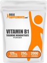 BulkSupples.com Tiamino mononitratas Milteliai - Vitaminas B1 Milteliai, Tiamino B1 papildas - B1 Vitaminai, Gluten Free, 125mg / Serving, 250g (8,8 oz) (pakuotė 1)