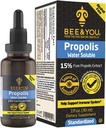 BEE and You 15% Pure Propolis vandens tirpaus ekstraktas - didelio pajėgumo - Zero Sugar - Zero Calorie - Natural Immune Support & Sore German Relief Antioksidants, Keto, Paleo, Gluten- Free, 1 Fl Oz