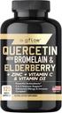 Quercetin su Bromelaino Cinko vitamino C vitamino D Elderberry - 120 Veggie Capsules, Non- GMO, Gluten- Free D124; Imunic Support Additive Additive, Pagaminta JAV, 124; 2 Mėnesiai tiekimas