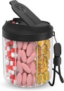 Piemenėlės Dispenser su 7 dideliais departamentais, Pill Butelis organizatorius 4.4 "H x 3.6" Dia for Travel, Papildymas Organizatorius su Anti- Maišymo dizainas, BPA- Nemokama pilys konteineris su 20 Pašarų etiketės, Juoda