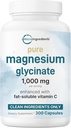Pure Magnesium Glycinate 1,000mg, 300 Capsules | 100% Chelated for Max Absorption | Support for Sleep, Muscle, Heart & Nerve Health | Enhanced with Vitamin C | Only Uses Active Ingredients