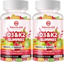 Natures Aid Sugar-Free Vitamin D3 K2 Gummies with Calcium + K2 (MK-7), Magnesium Citrate, Vitamin C, Extra Strength - Ultimate Absorption for Bone Muscle Teeth Immune, Vegan - 120 Gummies