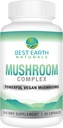 Best Earth Naturals Vegan Mushroom Complex Additive for Energy, Clarity & Cognitive - Immune Support w / Lion 's Mane, Reishi, Chaga, Maitake & Shiitake 30 Dienos tiekimas (30 kapsulės)