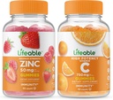 Lifeable Zinc 50mg + Vitamin C 750mg, Gummies Bundle - Great Tasting, Vitamin Supplement, Gluten Free, GMO Free, Chewable Gummy