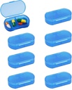 8PCS pill Case Organizatorius Pocket Small Pill Holder, Dienos AM & PM konteineriai, Medicinos laikiklis, Idealus vaistų, Vitaminas, Papildymas, Puikiai tinka Kelionės, Idealiai tinka Išvalyti (mėlyna)
