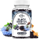 Juoda sėklų aliejus Gummies- Organic Cold pressed Nigella Sativa Juodosios sėklų aliejus su medumi, vitaminas B6, C, D3, Turmeric, Granatas, Parama imunitetas, Digeuzija, smegenų funkcija, Plaukų & Skin- 60 Gummies
