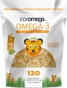 Coromega Kids Omega 3 Žuvų taukų papildas, 650mg Omega- 3s, Tropical Orange + Vitaminas D, 120 Vieno Serve Squeeze Paketai