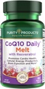 Grynumas Produktai CoQ10 kasdien su Resveratrol Melt 100 mg CoQ10- 30 mg Trans- Resveratrol - Vitaminas A, D3, E ir B12 (metilkobalamino pavidalu) - 60 greito tirpinimo tablečių
