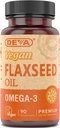 Deva Vegan Omega-3 Flaxseed Oil Addition - 1000 MG per Serving - Cold- pressed & nerafinuotas - Žuvų aliejus alternatyva - su Omega-3 ALA - 90 kapsulės, 1-pakuotė