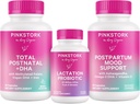 Pink Stork New Mam Necessities Bundle: postnatalinis vitaminas su DHA ir folio rūgštimi, Žindymas Probiotinis krūties pieno tiekimo + imuninę paramą, Postpartum Mood + Hormone parama, Postpartum Essentials
