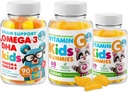 Omega-3 DHA Gummies & Vitaminas C Gummies vaikams ir suaugusiems - Imuninė parama, Low-Sugar, Želatina nemokamai, Vegetaras, Chewable Vitaminai Toddlers