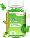 240MG Ginkgo Biloba Gummies su ženšeniu ir magniu, Ginko Biloba papildai Gummies for Brain Focus, Mood and Memory for Suaugusiesiems, 60 Cts