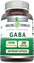 Nuostabios formulės GABA 750mg vienam aptarnaujančiam vegetariečiams Kapsules Addition, 124; Non-GMO (124; Gluten Free)