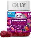 OLLY Extra stiprumo Elderberry Gummies, Imuninė parama, 450mg Elderberry, Vitaminas C, D ir Cinkas, Berry - 60 Count