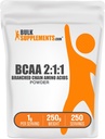 BulkSupplemen.com BCAA 2: 1: 1 Milteliai - šakotosios grandinės amino rūgštys, BCAA aminorūgštys milteliai - Neflavored & gluten Free, 1g per Tarnavimas, 250g (8,8 oz) (Pakuotė 1)