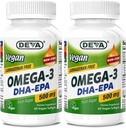DEVA Vegan Omega-3 DHA EPA 500MG 2-Pack - Nr Karageninas, Non- Žuvies aliejus išvestas iš Algae, Non- GMO, 60 Želatina nemokamai Softgels EA