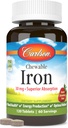Carlson - Chewable Iron, 30 mg, Superior Absorption, Kraujo sveikata, Energijos gamybos & Optimal Wellness, Chewable Iron Addition for Women & men, Natural Braškių skonio, 120 tablečių