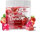 Kolostrum Chews Priedas su probiotikai Gut Health, Bloating, Imuninė parama, Oda, Plaukų augimo ir grožio - braškių skonio (60 Paslaugos)
