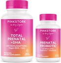 Rožinė Stork Prenatal Vitaminas Duo: Prenatal Vitaminai ir Probiotikai nėščioms moterims - ryte Ligos ir vaisiaus vystymosi parama su DHA, Folate, Vitaminas B6, ir daugiau - 2 Produktai, 90 Kapsules