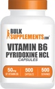 BulkSupples.com Vitaminas B6 Kapsulės - Piridoksinas HCl, Vitaminas B6 50mg - 1 Kapsulė per Tarnybą, 500 kapsulių (pakuotė po 1)