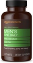 Amazon Elements Men 's One Daily Multivitaminas, 62% Visas maistas kultivuotas, Vegan, 65 tabletės, 2 mėnesiai tiekimas (Pakuotė gali skirtis)