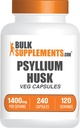 BulkSupples.com Psyllium Husk Capsules - Psyllium Addition, Psyllium Husk Fiber - Vegan & Gluten Free, 240 Veg Capsules (pakuotė 1)