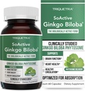 SoActive Ginkgo Biloba with GinkgoSelect® Phytosome | Clinically Studied Enhanced Absorption for Brain, Heart & Memory Support – 180 mg – Helps Maintain Circulation & Cognitive Health (60 Capsules)