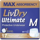 LivDry Ultimate Adult Incontinence Underwear, Max Absorbent Adult Diapers with Leak Protection, Medium, 17-Pack