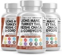 Clean Nutracaments Lions Mane 20in1 Grybų priedas su Turkija Uodegos Reishi Cordyceps Chaga Maitake Meshima Poria Cocos Shiitake Oyster Porcini Enoki - 3Pack