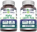 Amazonės formulės Alpha Lipoic Acid (Alfa Lipoic Acid) 124; 600 Mg per serving Addition (124; Capsules (124); Non-GMO (124) 124; Gluten Free (124); Pagaminta JAV (60) 124; 2 Paketas)