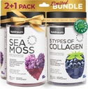 Collagen and Sea Moss Gummies Bundle - Collagen Peptides, Irish Sea Moss, Biotin, Keratino, Bladderwrack - Gummy Additive for Immunality, Detox, sveiki plaukai, oda ir nagų - vyrams ir moterims
