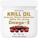 Antarkties krilių aliejaus papildas, turtingas Omega- 3s EPA, DHA & Astaxanthin, 1000mg per Serving, papildas širdies ir imuniteto, 300 Soft- Gels